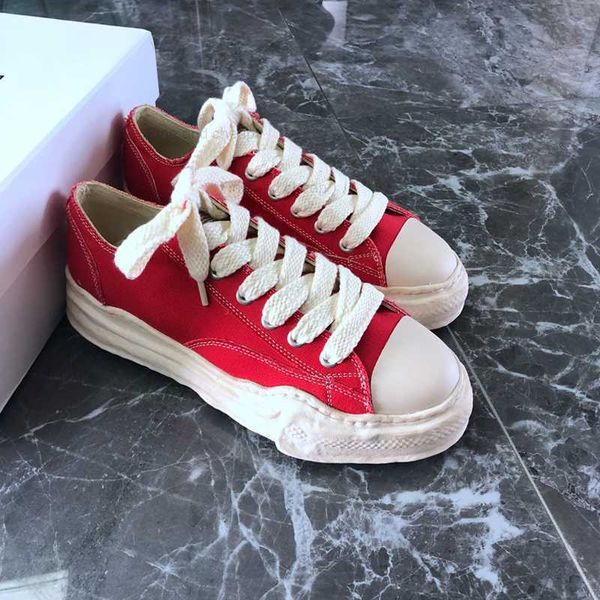 dissolve sole canvas shoes washed style mmy men casual shoes mihara women's sneakers vintage lace-up yasuhiro red solid men's snea